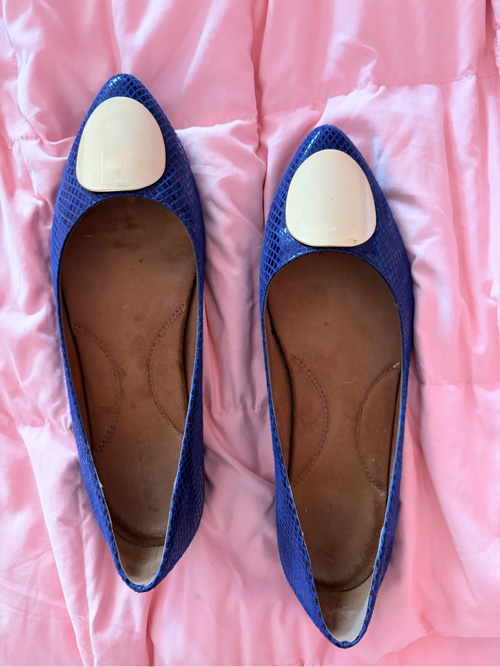 AEROSOLES Royal Blue Textured Ballet Flats with Gold Accent